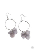 "Petals on the Floor" Silver Metal & Gray Acrylic Petal Hoop Earrings