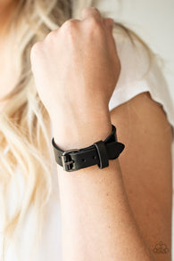 "Tougher Then Leather" Black LEATHER and Black Buckle Bracelet