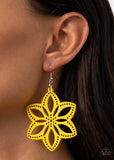 "Bahama Blossoms" Stenciled Cutout Yellow Floral Wood Earrings