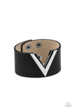 Paparazzi " Claws Out " Black LEATHER & Silver " V " Victory Snap Bracelet