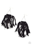 "Modern Day Macrame" Silver Metal Black Yarn Macramé Earrings