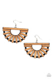 "Wooden Wonderland" Silver Metal Wood & Black Beaded Dangle Earrings