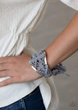 "Macrame Mode" Silver Metal & Gray Yarn Macramé Cuff Bracelet