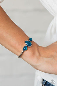 "Soho Beach Babe" Silver Metal & Triple Blue Stone Cuff Bracelet