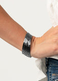 Paparazzi " Bauble Headed " Black Metal High Polished Hammered Cuff Bracelet