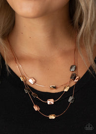 Paparazzi " Downtown Reflections " Copper Metal Multi Colored Layered Necklace Set