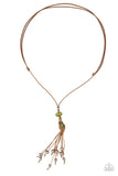 Paparazzi " Ocean Child " Brown Cord Green & Silver Beaded Tassel Necklace