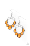 "It's Rude to Steer" Silver Metal Multi Shaped Orange Stones Dangle Earrings