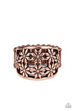 Paparazzi " Crazy About Daisies " Copper Metal Multi Flower Floral Elastic Back Ring