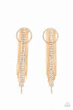 "Dazzle by Default" Gold Metal & Clear/White Rhinestone Tassel Post Earrings