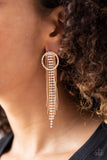 "Dazzle by Default" Gold Metal & Clear/White Rhinestone Tassel Post Earrings