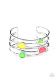 Paparazzi " Fashion Frenzy " Silver Metal Multi Shape & Color Stones Cuff Bracelet