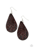 Paparazzi " Everyone Remain Palm " Brown Leaf Embossed Leather Teardrop Earrings