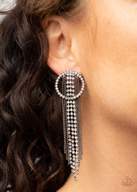 "Dazzle by Default" Gunmetal & Clear/White Rhinestone Tassel Post Earrings