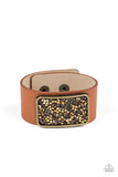 "Interstellar Shimmer" Brass Brown LEATHER Topaz & Aurum Snap Band Bracelet