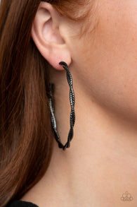 "Totally Throttled" Black Gunmetal Large Diamond Cut Twisted Hoop Earrings