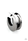 "Chic Crescendo" Black Gunmetal Crescent Shaped Hoop Earrings