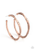 "Asymmetrical Attitude" Copper Metal Textured Trendy Hoop Post Earrings