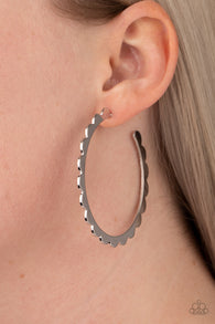 Paparazzi " Radiant Ridges " Silver Metal Scalloped Edge Hoop Earrings