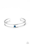 " Solo Artist " Silver Metal & Solitaire Blue Rhinestone Open Cuff Bracelet