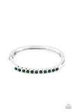 " Stellar Beam " Silver Metal & Green Rhinestone Hinged Bracelet