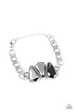 " Raw Radiance " Silver Metal Glittery Large Hematite Rhinestone Clasp Bracelet