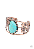 " Sahara Seasons " Copper Metal Blue Crackle Turquoise Stone Cuff Bracelet