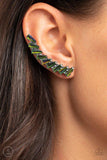 "Ice Think I Can" Gun Metal Multi Oil Spill Rhinestone Ear Climber Earrings