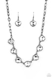 "Star Quality Sparkle" Black Metal Chain White/Clear  Rhinestone Necklace Set