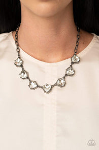 "Star Quality Sparkle" Black Metal Chain White/Clear  Rhinestone Necklace Set