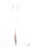 Paparazzi " Primitive and Proper " Gold Metal Multiple Gray Stone Tassel Necklace Set