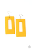 "Totally Framed" Stenciled Cutout Yellow Rectangle Wood Earrings