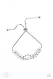 "Gorgeously Glitzy" Silver Metal & White/Clear Rhinestone Bolo Slide Bracelet