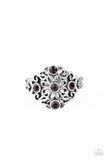 Paparazzi "One Daisy Daisy at a Time" Silver Filigree & Purple Rhinestone Elastic Back Ring