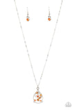 "Stormy Shimmer" Silver Metal Clear Faceted Acrylic Orange Rhinestone Necklace Set