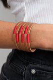 " Country Colors " Brown LEATHER & Wrapped Red Cord Accent Snap Bracelet