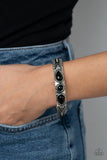 " Radiant Ruins " Silver Metal & Black Stones Hinged Bracelet