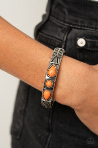 " Radiant Ruins " Silver Metal & Orange Stones Hinged Bracelet