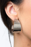 Paparazzi " Flatten the Curve " Silver Metal Wide Hammered Textured Hoop Earrings