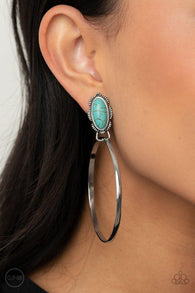 Paparazzi " At Long Lasso " Silver Metal & Blue Turquoise Stone Hoop Clip-On Earrings