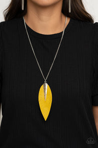 "Quill Quest" Yellow LEATHER Leaf Detailed Necklace Set