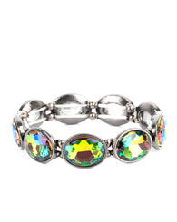 "Diva in Disguise" Black Metal Multi Color Oil Spill Rainbow Stretch Bracelet