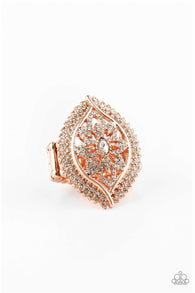 Paparazzi " Glammed Up Gardens " Copper White Rhinestone Elastic Back Ring