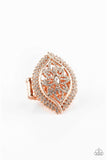 Paparazzi " Glammed Up Gardens " Copper White Rhinestone Elastic Back Ring