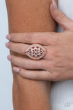 Paparazzi " Glammed Up Gardens " Copper White Rhinestone Elastic Back Ring