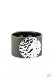 Paparazzi "The Future Looks Bright" Green LEATHER & Silver Hammered Snap Bracelet