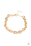 Paparazzi " Titanium Titan " Men's Gold Metal Faceted Edged Oval Link Chain Bracelet