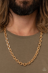 Paparazzi " Steel Trap " Men's Gold Metal Faceted Edged Oval Link Chain Necklace