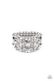 Paparazzi " Diva Diadem " Silver Metal & Clear/White Rhinestone Row Band Elastic Ring