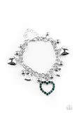 "Beautifully Big Hearted" Silver Green Rhinestone Heart Charm Bracelet